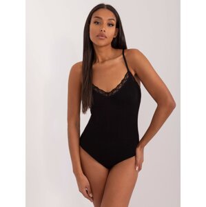 Black ribbed bodysuit with lace