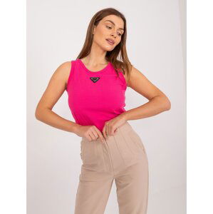 Fuchsia women's ribbed top with a round neckline