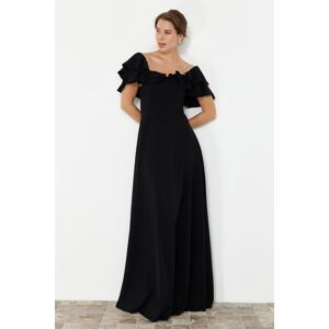 Trendyol Black Open Waist/Skater Woven Flounce Long Evening Evening Dress