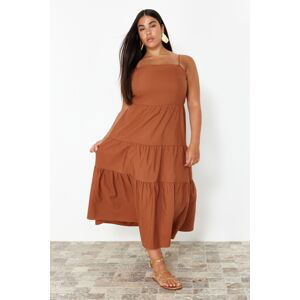 Trendyol Curve Brown Relaxed Woven Plus Size Dress