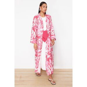 Trendyol Fuchsia Tropical Patterned Long Woven Kimono & Kaftan