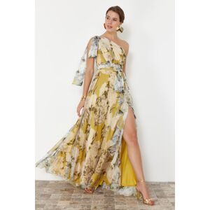 Trendyol Yellow-Multicolored Floral Woven Long Evening Dress