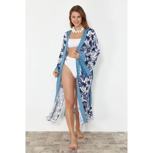 Trendyol Tropical Patterned Belted Maxi Woven Kimono & Kaftan