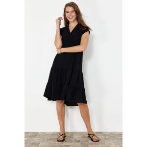 Trendyol Black Plain Wide Cut V-Neck Skirt Flounced Aerobin Woven Dress Woven Dress