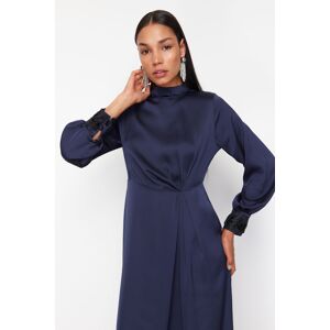 Trendyol Navy Blue Cuff Embroidery Woven Satin Evening Dress