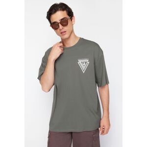 Trendyol Khaki Oversize/Wide Cut Crew Neck City Printed 100% Cotton T-Shirt