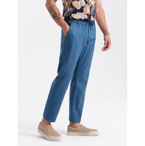 Ombre Men's linen blend chino roll-up pants - blue denim