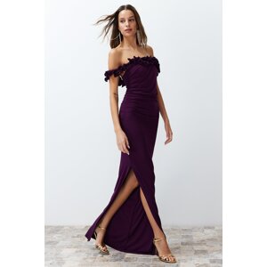 Trendyol Damson Fitted Knitted Long Evening Evening Dress