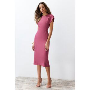 Trendyol Dusty Rose Bodycon Low Sleeve Crew Neck Midi Pencil Skirt Woven Dress