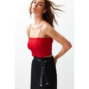 Trendyol Red Textured Fabric Strapless Collar Crop Knitted Blouse