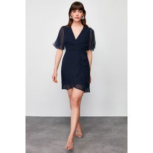 Trendyol Navy Blue Double Breasted Skirt Ruffle Detailed Chiffon Lined Mini Woven Dress