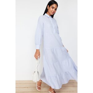 Trendyol Blue Shirt Collar Striped Lined Woven Dress