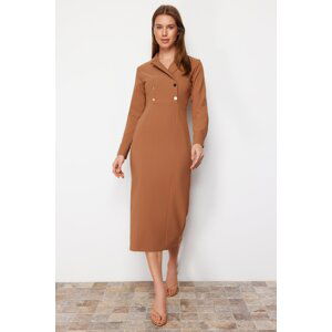 Trendyol Camel Double Breasted Collar Button Detailed Woven Dress