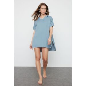 Trendyol Blue Wide Fit Mini Woven Embroidery Muslin Beach Dress