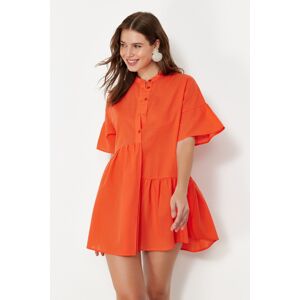 Trendyol Orange Wide Fit Mini Woven Ruffle Beach Dress