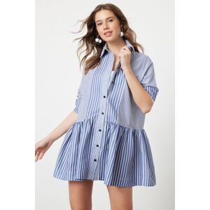 Trendyol Blue Striped Wide Fit Mini Woven Ruffle Beach Dress