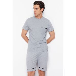 Trendyol Gray Melange Regular Fit Pajamas Set with Knitted Shorts