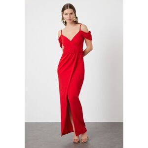 Trendyol Red Belt Detailed Woven Long Evening Dress