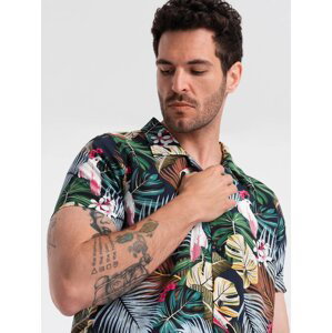 Ombre Men's short sleeve patterned viscose shirt - jungle