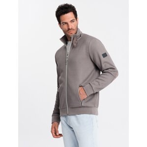 Ombre Men's jacket with high collar and fleece lining - ash