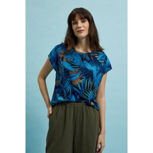 Women's T-shirt MOODO with tropical pattern - dark blue