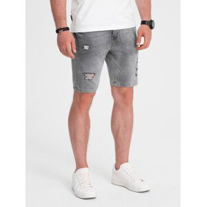 Ombre Men's denim short shorts with holes - gray