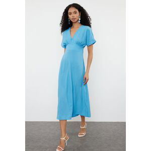 Trendyol Light Blue A-Line Bodice Detailed V-Neck Maxi Woven Dress