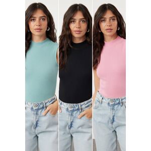 Trendyol Black-Pink-Mint 3-Pack Fitted Flexible Knitted Blouse