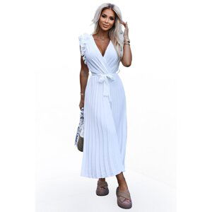 Women's pleated midi dress with a neckline and delicate ruffles Numoco