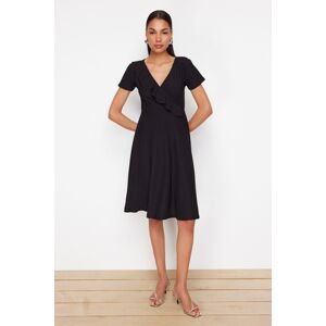 Trendyol Black Ruffled Double Breasted Closed Skater/Waist Opened Flexible Midi Knitted Dress