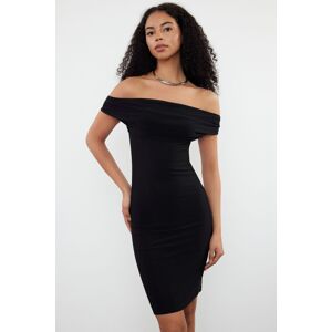 Trendyol Black Straight Carmen Collar Fitted/Fitting Flexible Knitted Dress