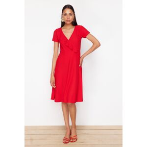 Trendyol Red Ruffled Double Breasted Closed Skater/Waist Opened Flexible Midi Knitted Dress