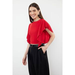 Trendyol Red Sleeves Ruffle Detailed Crew Neck Stretchy Knitted Blouse