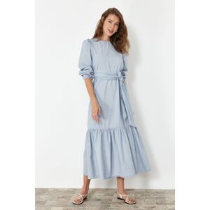 Trendyol Light Blue Belted Midi Denim Dress