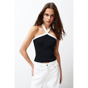 Trendyol Black Color Blocked Barbell Ribbed Stretchy Knitted Blouse