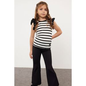 Trendyol Black Girl's Short Sleeve Knitted T-Shirt with Ruffles