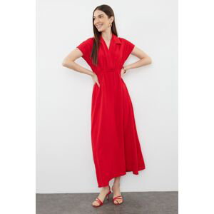 Trendyol Red Straight A-Cut Double Breasted Neck Aerobin Midi Woven Dress