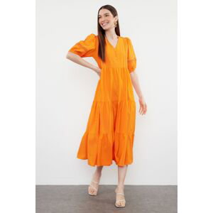 Trendyol Orange Straight Shift Poplin Midi Dress