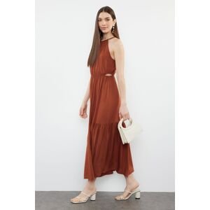 Trendyol Brown A-line Cut Out Detailed Viscose Midi Woven Dress