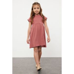 Trendyol Girl's Dusty Rose Ruffle Short Sleeve Knitted Dress