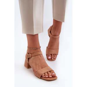 Women's block sandals made of eco-friendly Camel Leisha suede