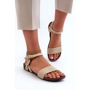 Zazoo Women's flat leather sandals, beige