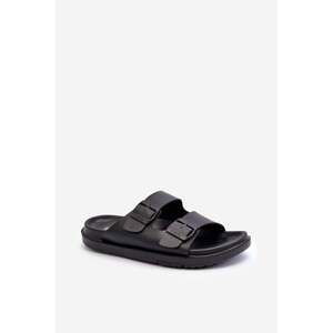 Men's Lightweight Slippers with Big Star Buckles Black