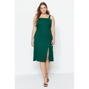 Trendyol Curve Emerald Green Woven Slit Dress