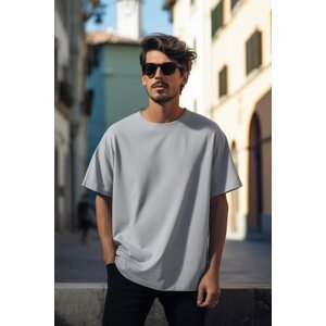 Trendyol Gray Basic 100% Cotton Crew Neck Oversize/Wide-Fit Short Sleeve T-Shirt