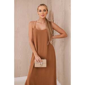 Women's muslin dress with straps - beige Camel