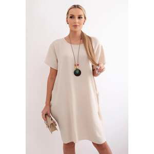 Women's dress with pockets and pendant - dark beige