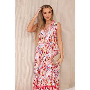 Viscose dress with a floral motif and a red neckline