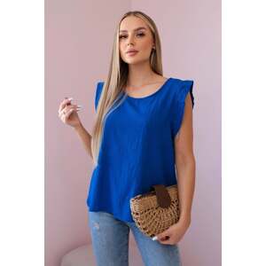 Cotton blouse with a delicate ruffle in cornflower blue