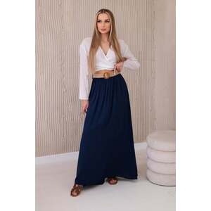 Women's viscose skirt with decorative belt - dark blue